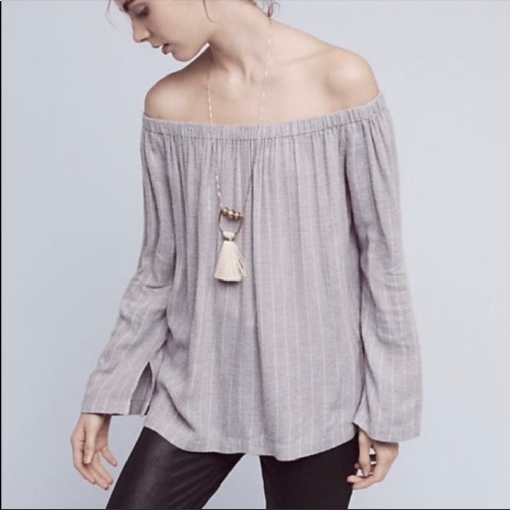 Anthro Cloth & Stone Grey Off-the-Shoulder Top